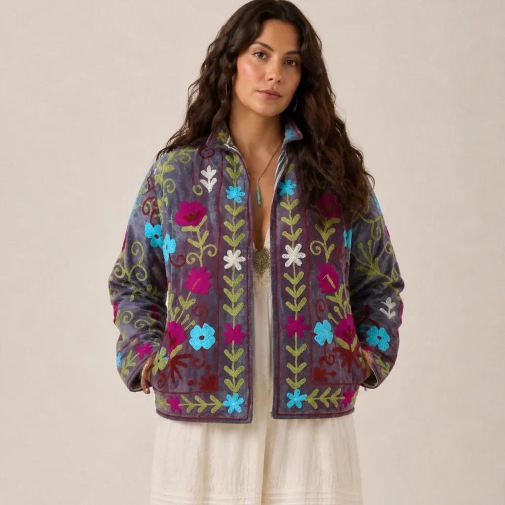 Lakshmi Jacket. Gris violáceo con flores