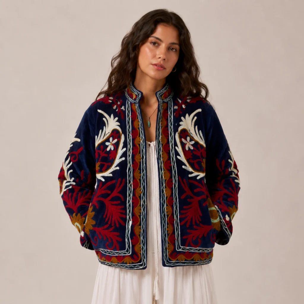 Lakshmi Jacket. Color azul rey y rojo