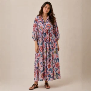 Shakti dress, Color palo de rosa con flores