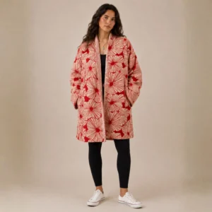Selene Jacket, Color rojo brillante con flores