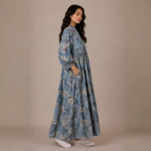 Shakti dress, Color azul acero con gatos