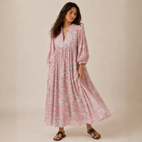 Shakti dress, Color rosa con flores