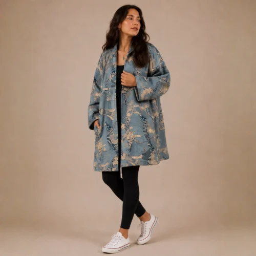 6 Selene Jacket. Color azul acero con gatos