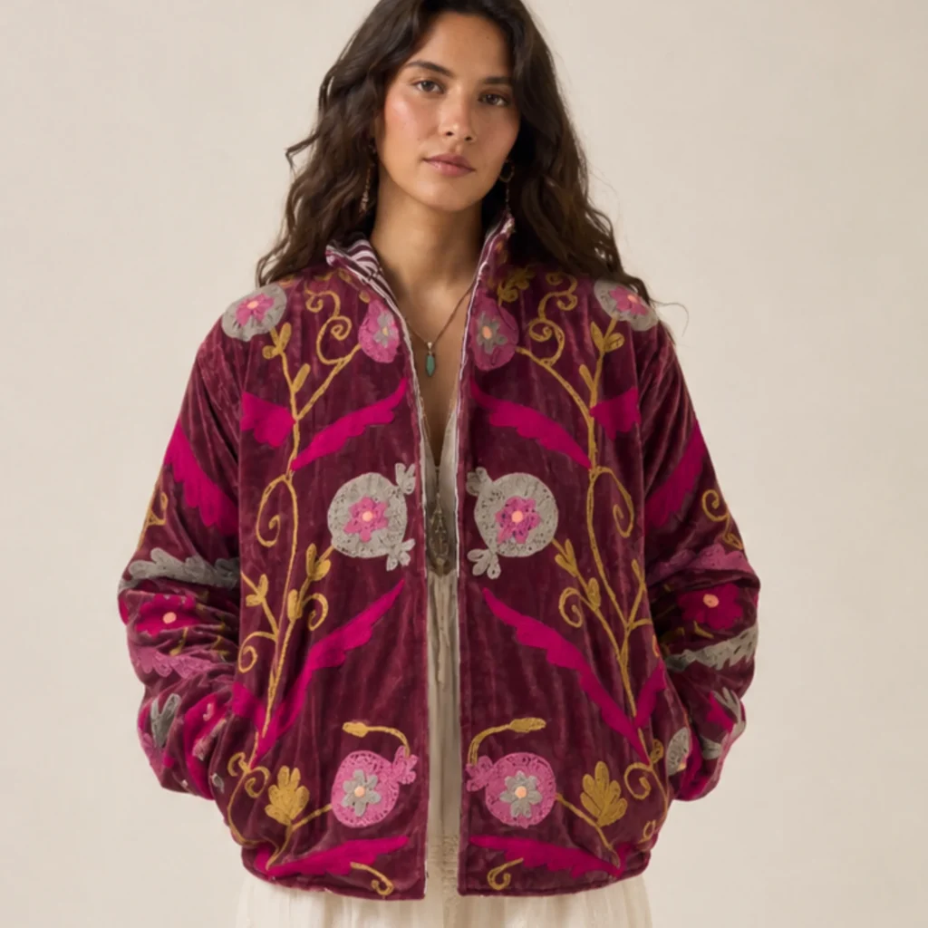 Lakshmi Jacket. Color frambuesa con flores