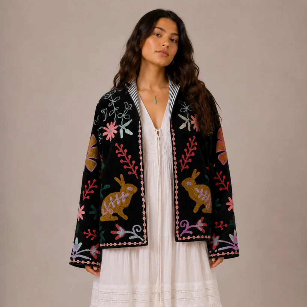 Lakshmi Jacket. Color negro con conejos
