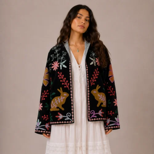 Lakshmi Jacket. Color negro con conejos