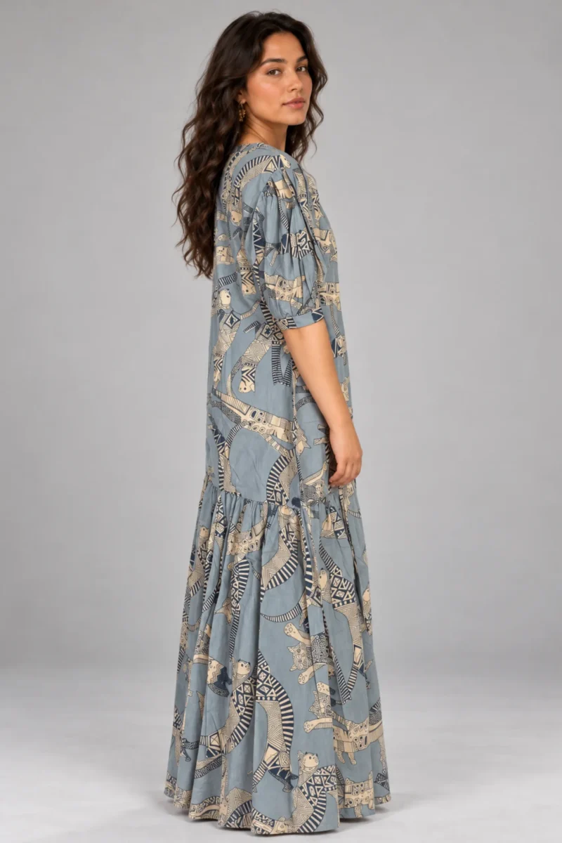 Chandra Dress Cats, dusty blue