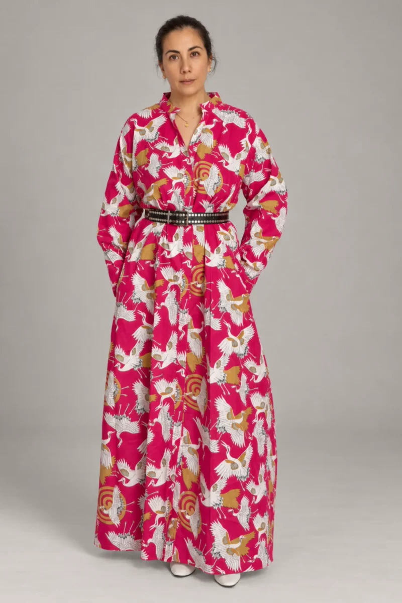 1 Ava Dress Cranes, raspberry