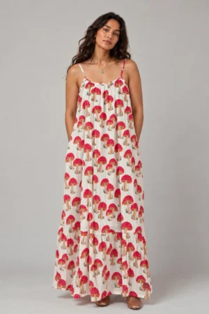 Leela Dress Mushrooms, red