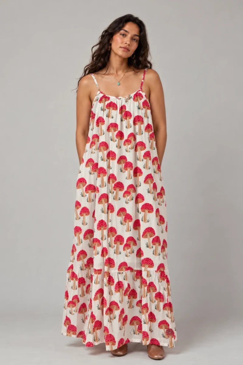 Leela Dress Mushrooms, red