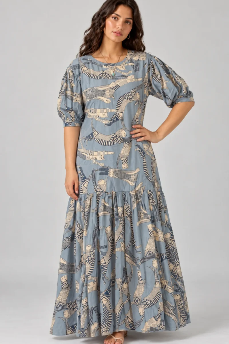 Chandra Dress Cats, dusty blue