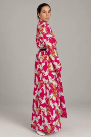Ava Dress Cranes, raspberry