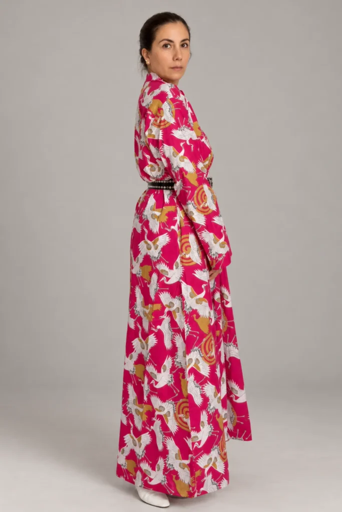 Ava Dress Cranes, raspberry