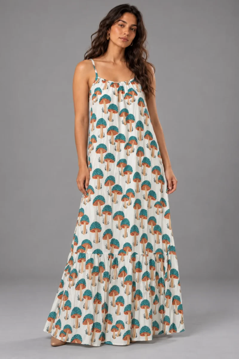 Leela Dress Mushrooms, green