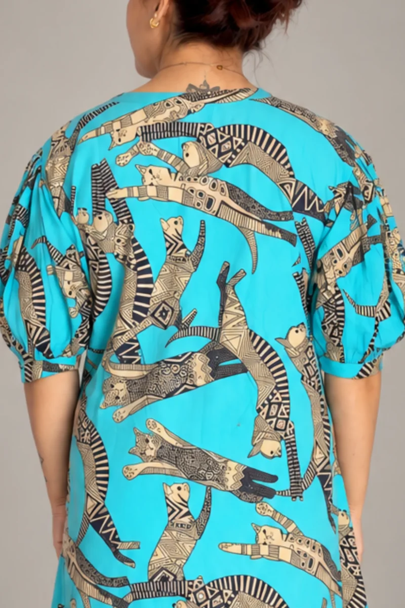 Chandra Dress Cats, cyan