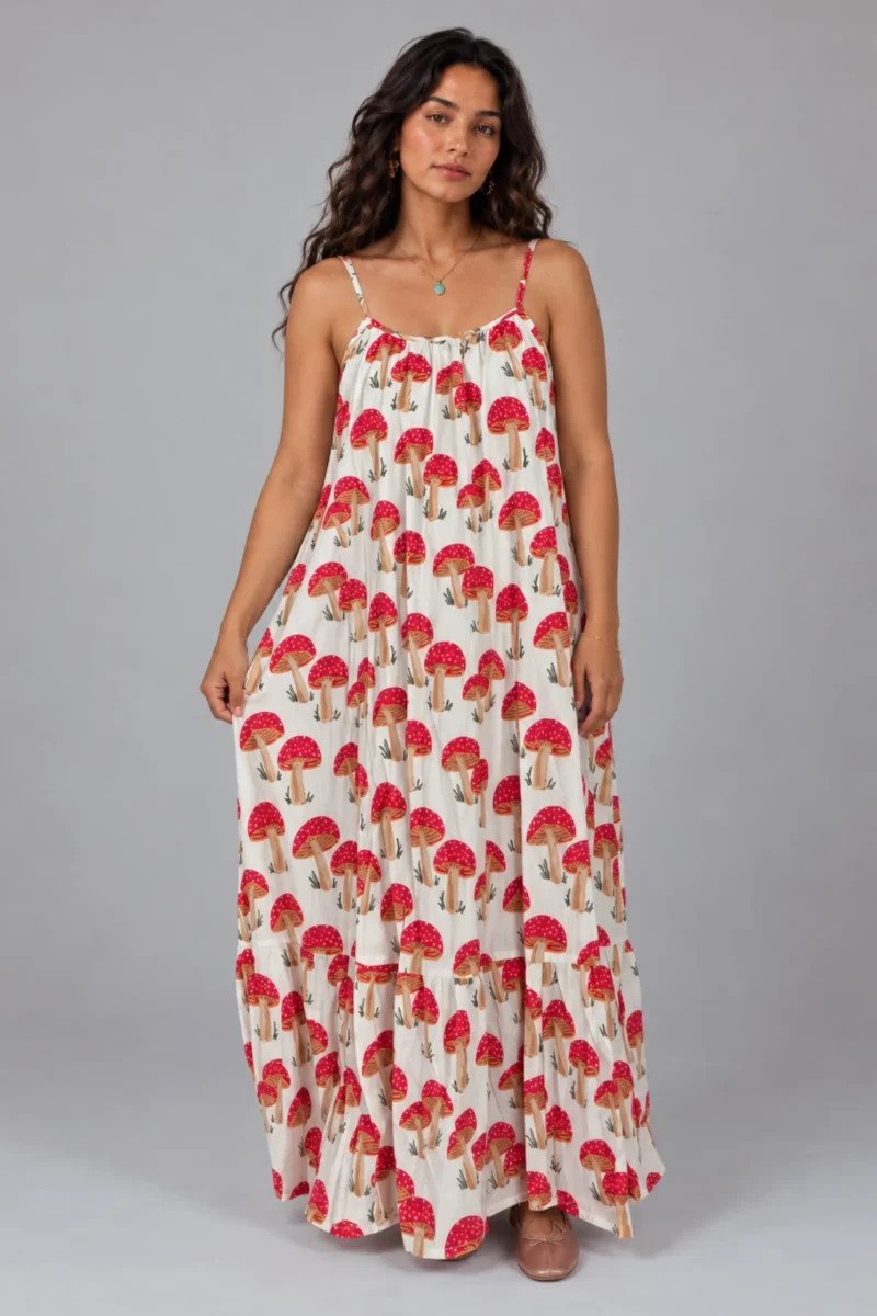 Leela Dress Mushrooms, red