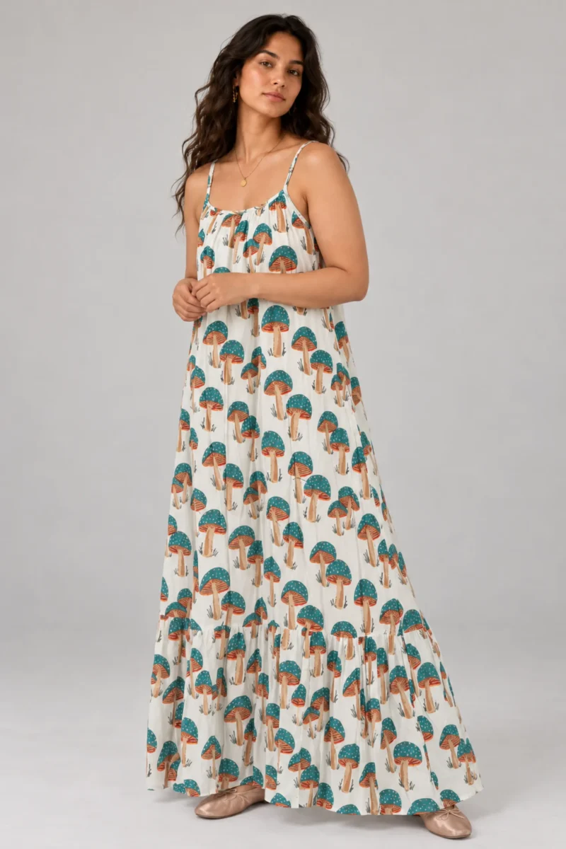 Leela Dress Mushrooms, green