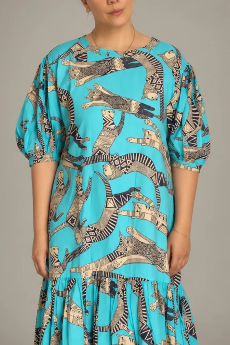 Chandra Dress Cats, cyan