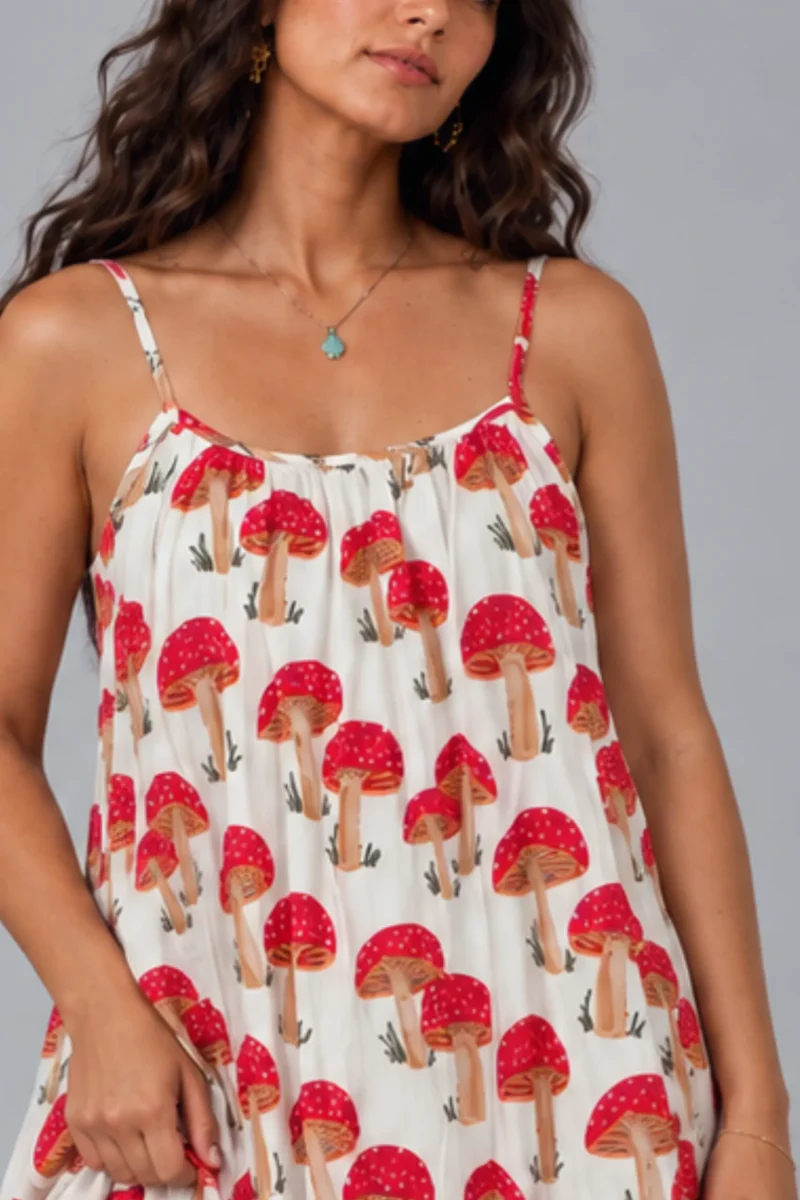 Leela Dress Mushrooms, red