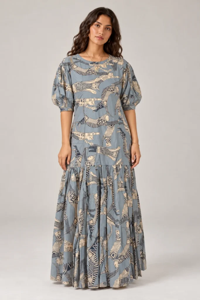 Chandra Dress Cats, dusty blue